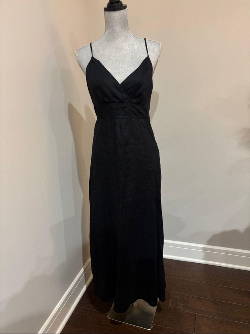 Mossimo Classic Black Linen Spaghetti-Strap Maxi Dress size 6